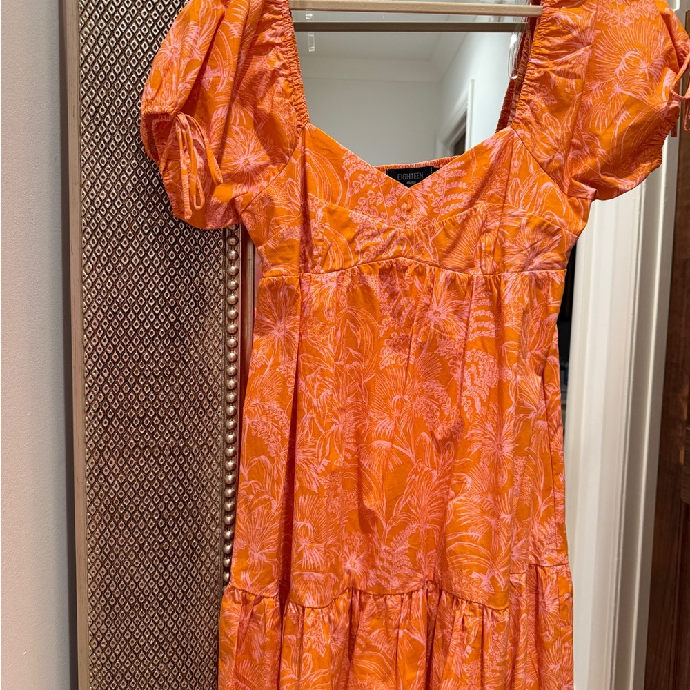 Eighteen Orange Pink Puff Sleeve Floral Mini Dress – Size M